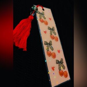 Cheetah and cherries, Red Tassel Bookmark
